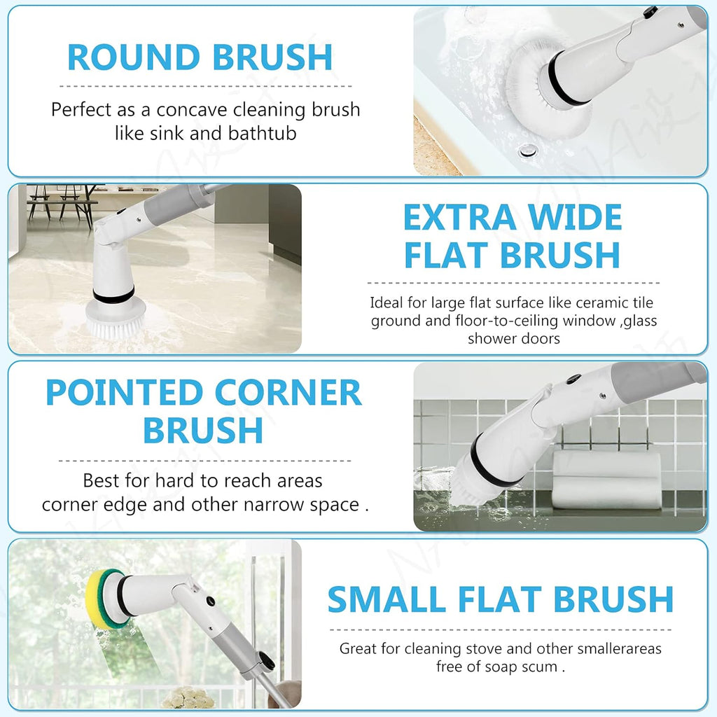 Electric Spin Scrubber with Adjustable Extension Handle & 4 Replaceable Brush Heads S9240