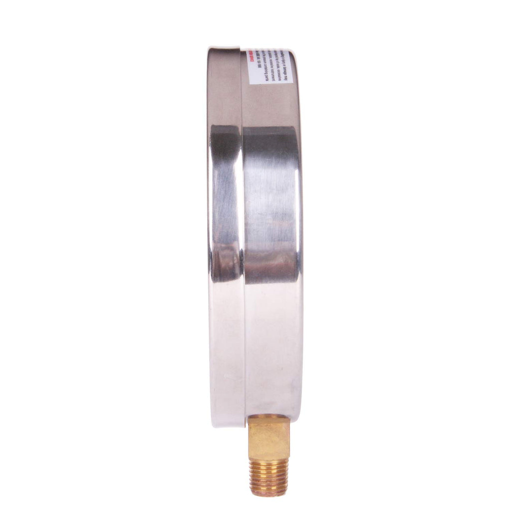 304 Stainless Steel Case Pressure Gauge, 0-200Psi, 4-1/2 Dial Size, 1/4 NPT Lower Mount C7686