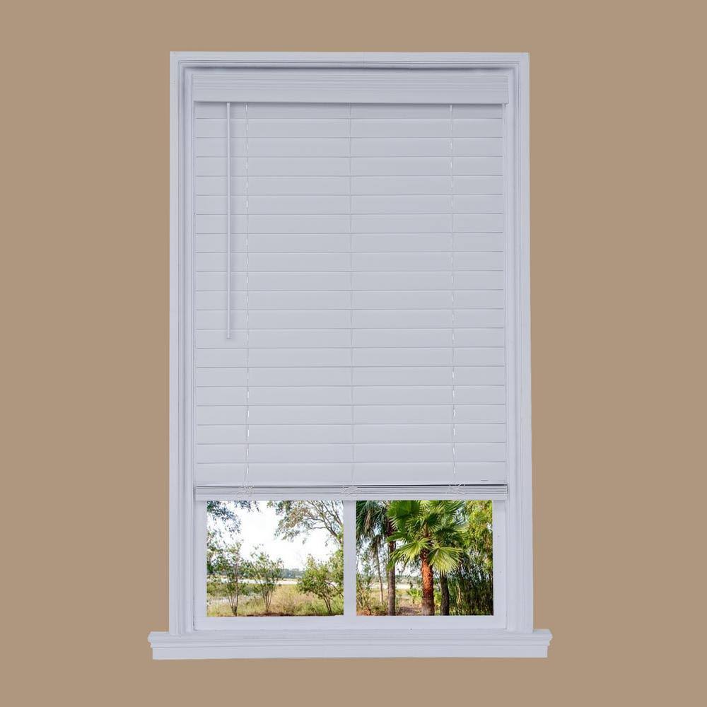White Faux Wood Cordless Room Darkening Horizontal Blinds I162594