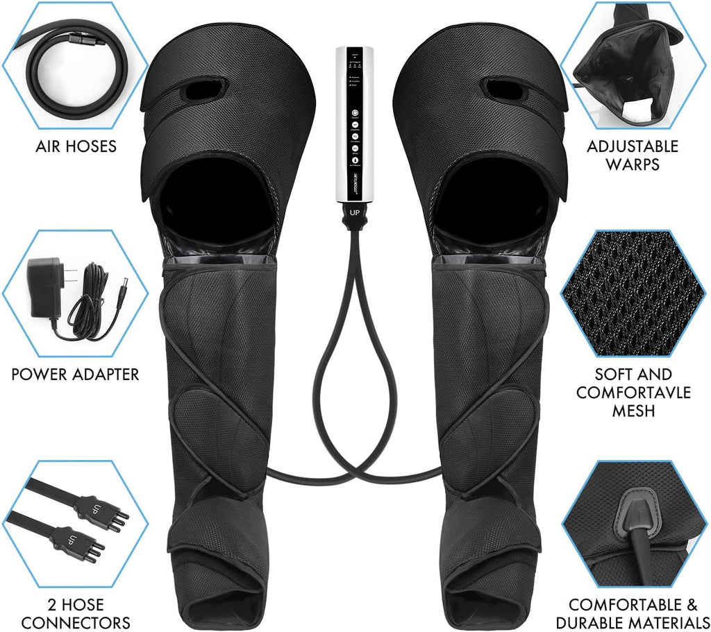 Leg Air Compression Massager with Portable Handheld Controller, 3 Modes & 3 Intensities (Black) P859