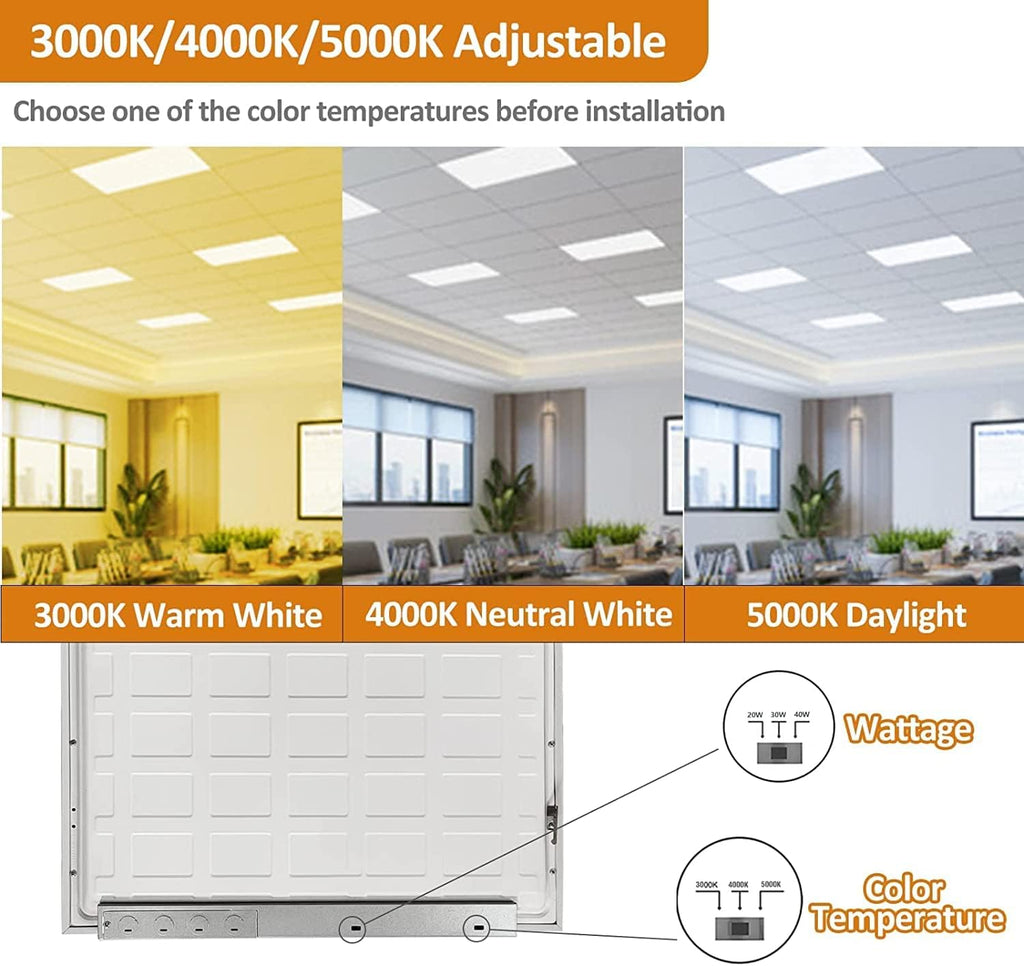 2x2FT LED Flat Panel Light, Selectable CCT, Dimmable, 40W 4000LM, 4Pack O148