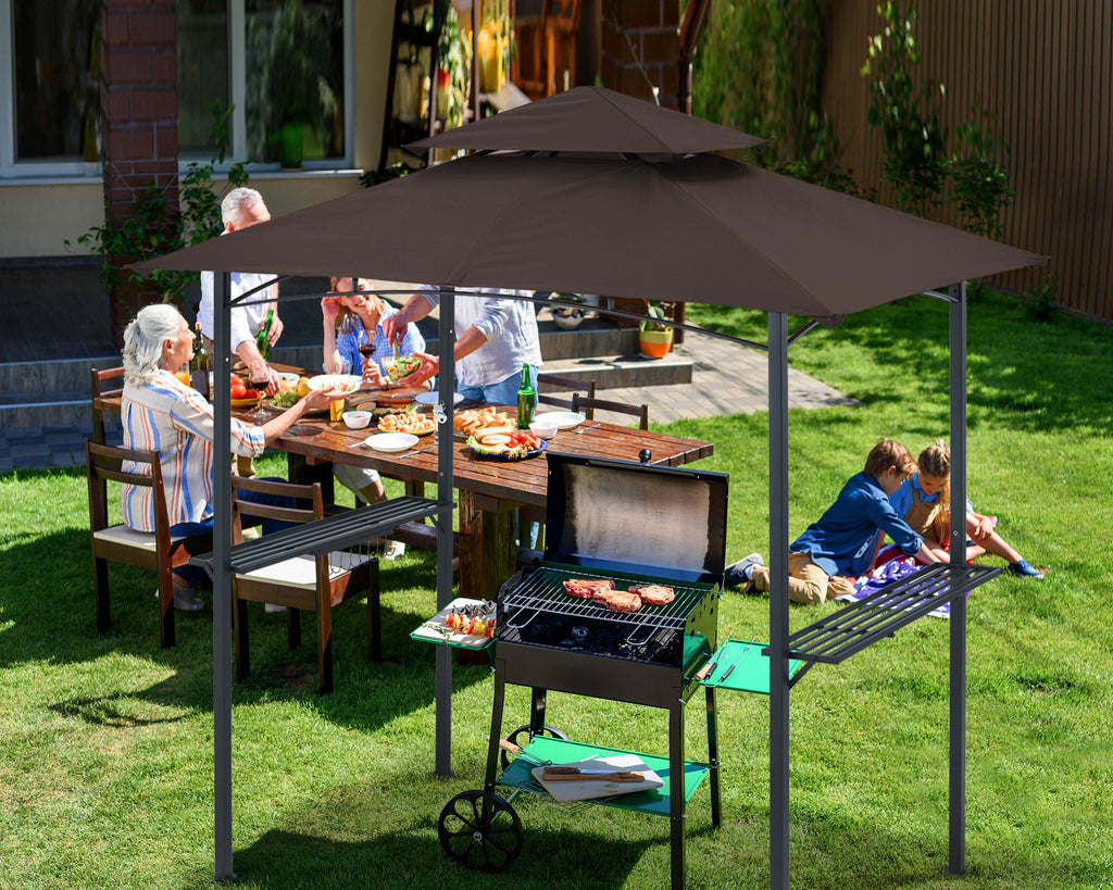 Brown Outdoor BBQ Grill Gazebo with LED Light O424592
