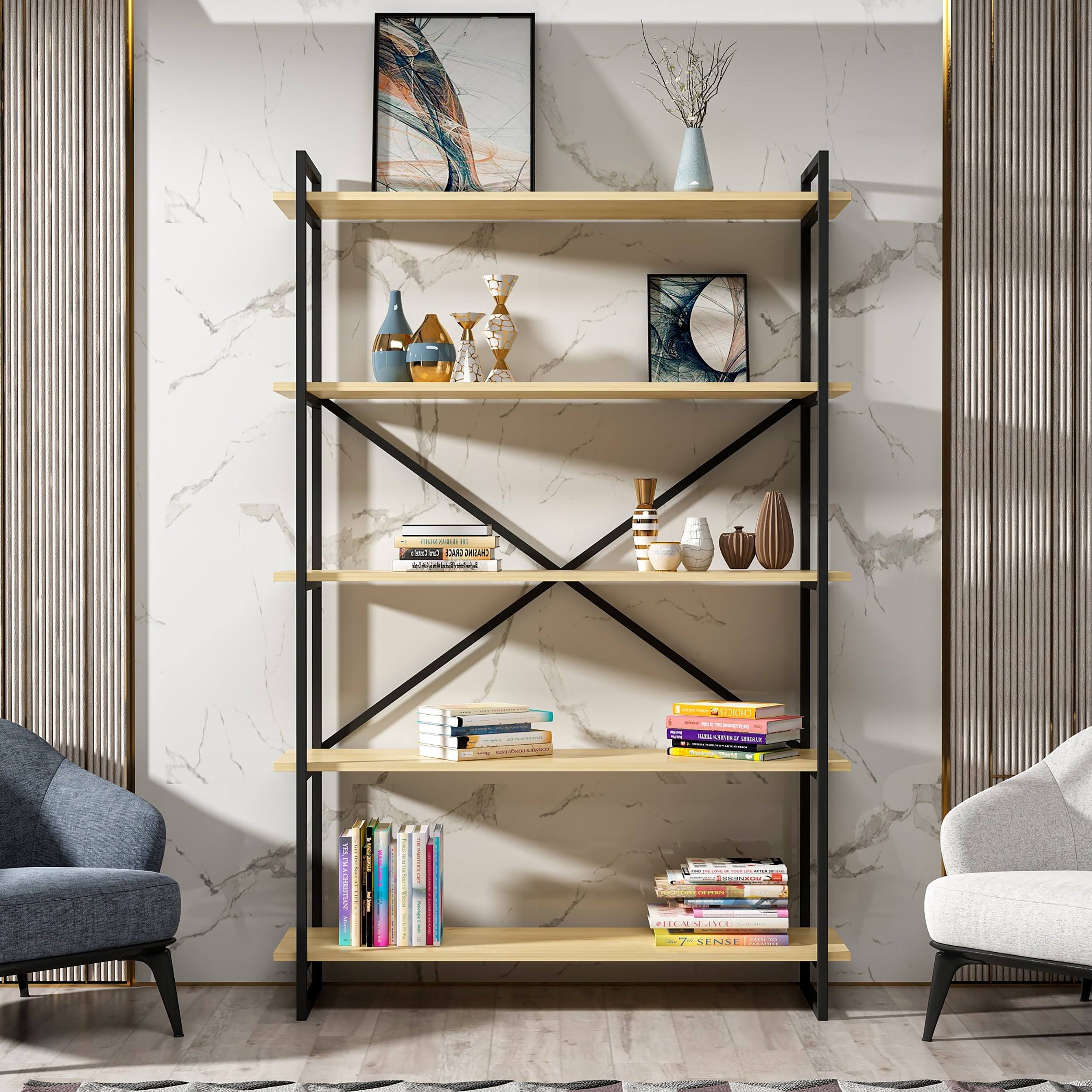 Modern Bookcase Anthracite Gold M66725
