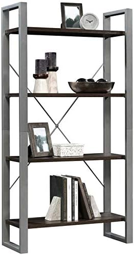 4 Shelf Metal Framed Wooden Bookcase in Black Walnut A110110