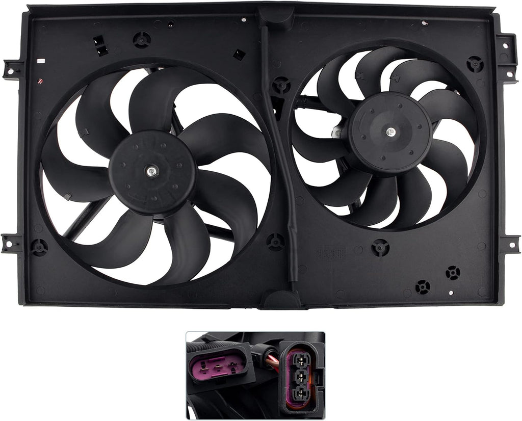 Dual Radiator Cooling Fan Assembly for 1998-2005 Volkswagen Beetle 1.8L 1.9L 2.0L with 3 Prong Wire Plug D349241