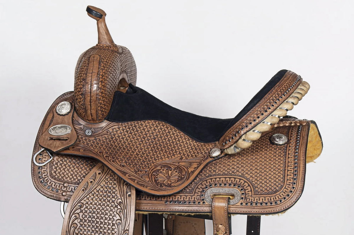 Dark Brown Leather Barrel Racing Saddle C218358