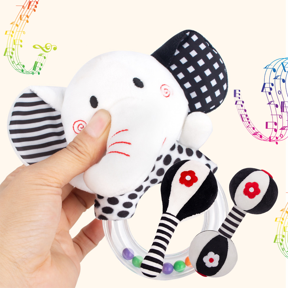 3PCS Soft High Contrast Black and White Baby Rattles N681