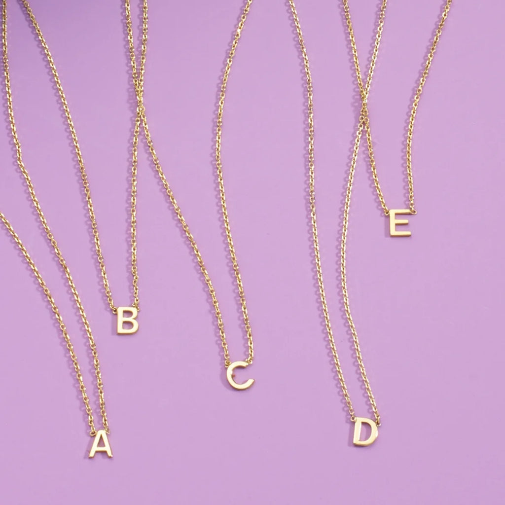 14K Solid Yellow Gold Initial Necklace L226