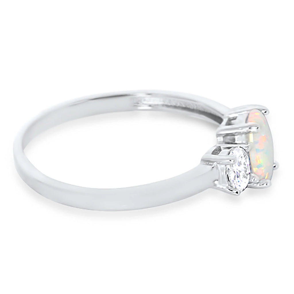 3 Stone Created Opal Ring Size 7 S6995