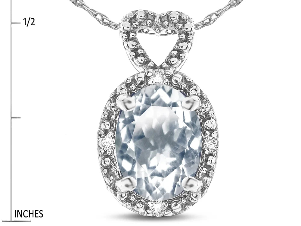 Oval 8x6mm Genuine Aquamarine Heart Pendant Necklace Z4585