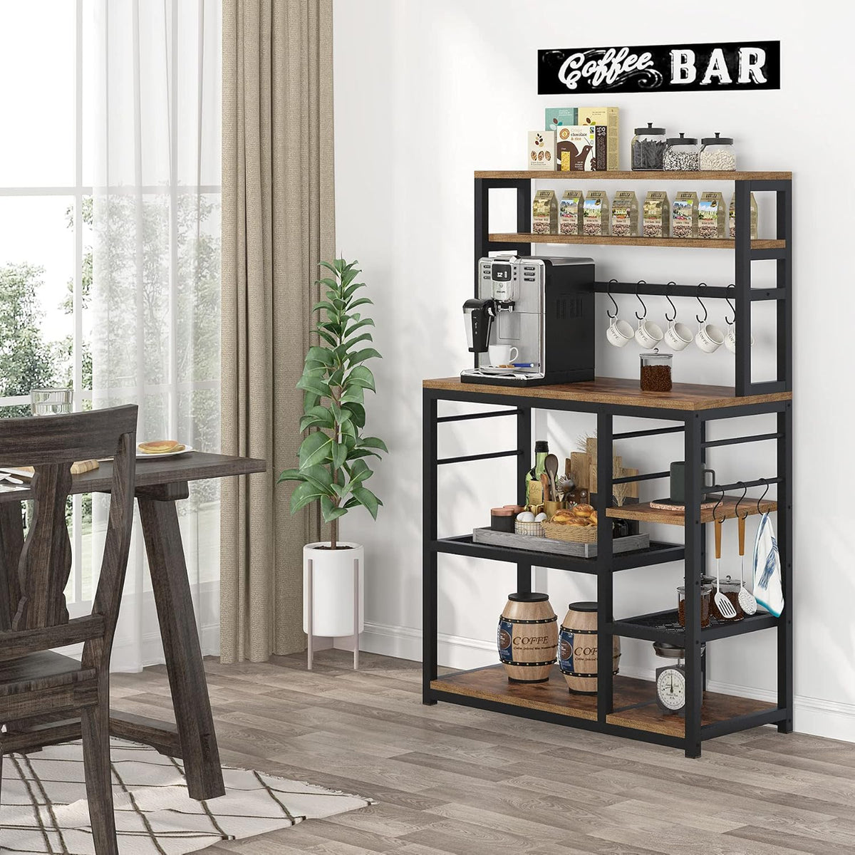 5-Tier Microwave Cart Oven Stand with 8 Hooks X8846
