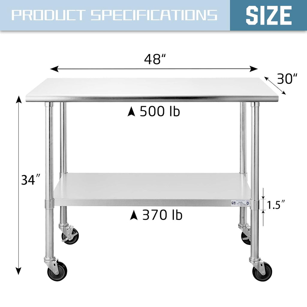 Stainless Steel Table 24 x 36 Inches with Caster Wheels and Undershelf R27966