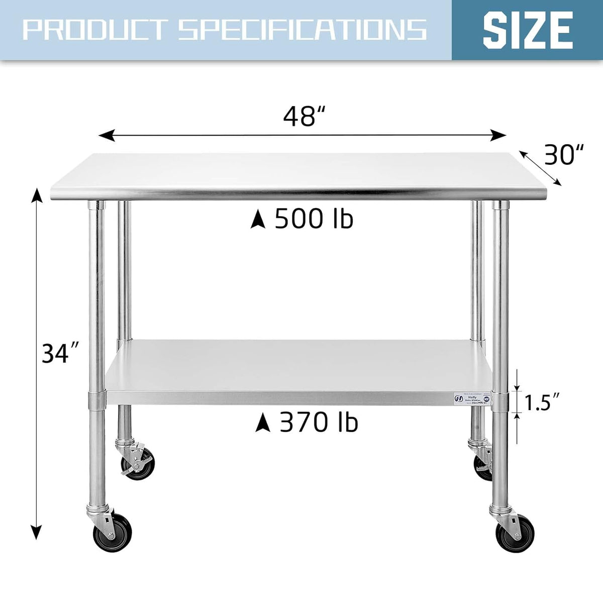 Stainless Steel Table 24 x 36 Inches with Caster Wheels and Undershelf R27966
