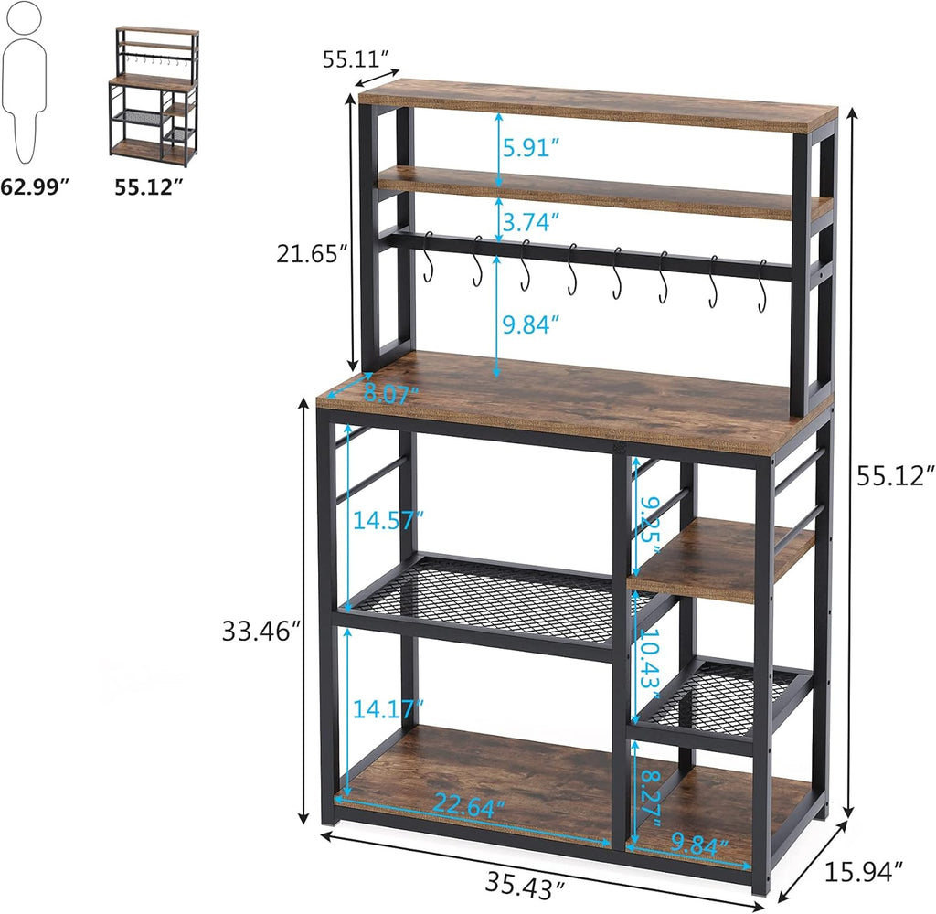 5-Tier Microwave Cart Oven Stand with 8 Hooks X8846