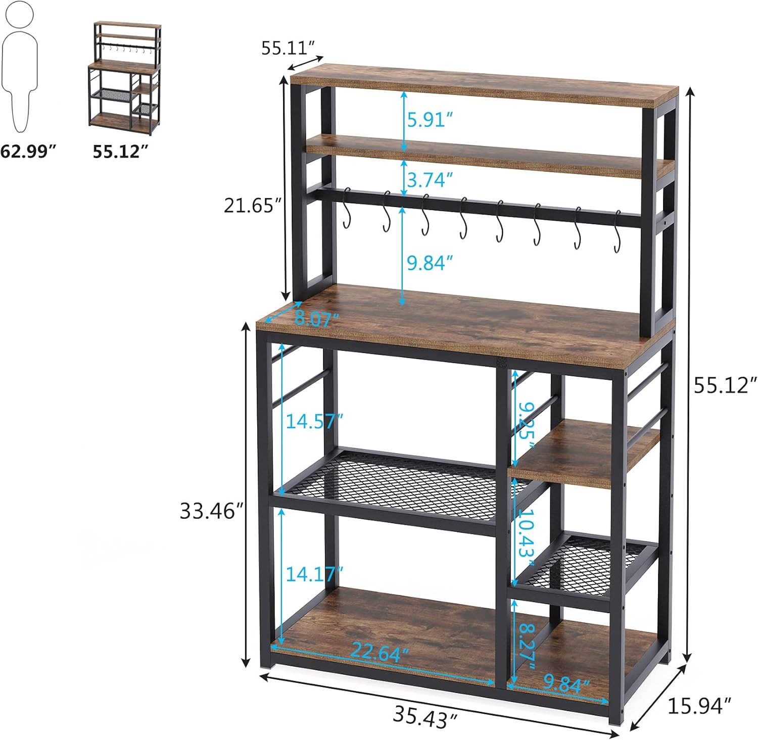 5-Tier Microwave Cart Oven Stand with 8 Hooks X8846