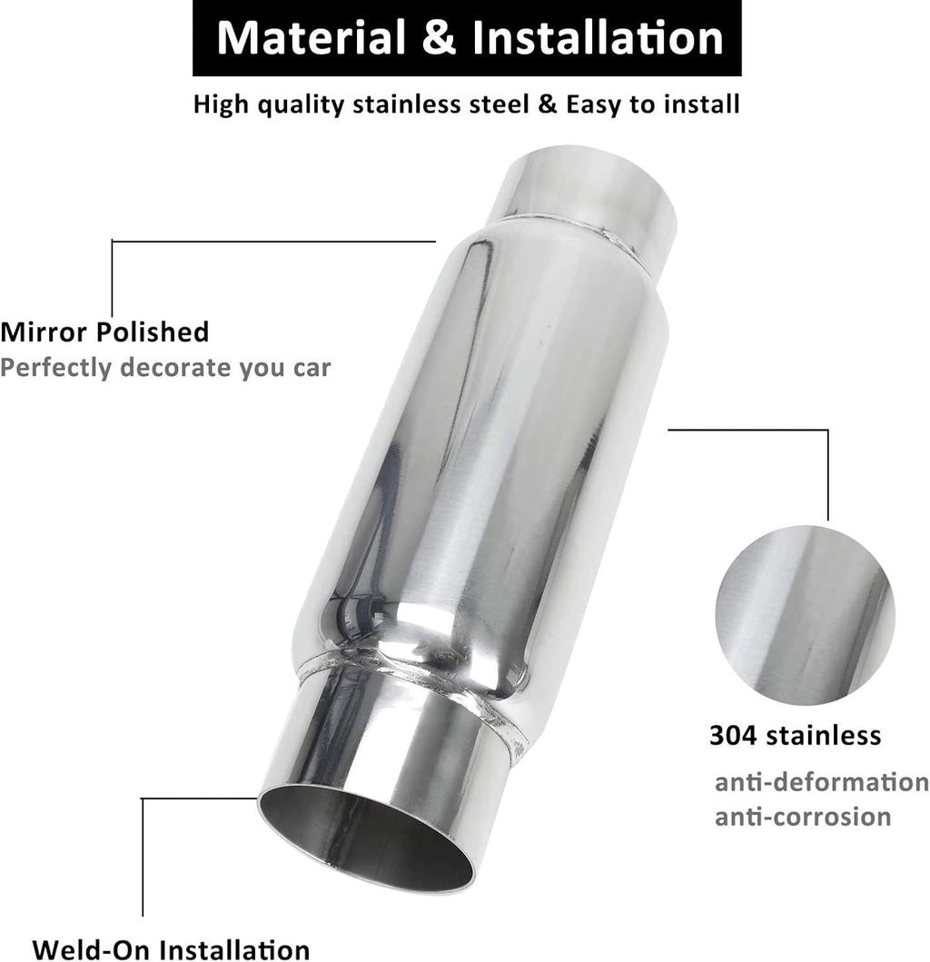 3" Inlet 3" Outlet Stainless Steel Exhaust Muffler Resonator, 12" Overall Length, Pack of 2 S607924