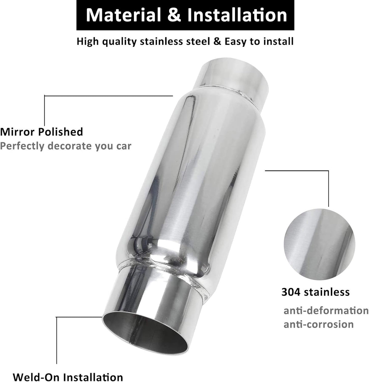 3" Inlet 3" Outlet Stainless Steel Exhaust Muffler Resonator, 12" Overall Length, Pack of 2 S607924