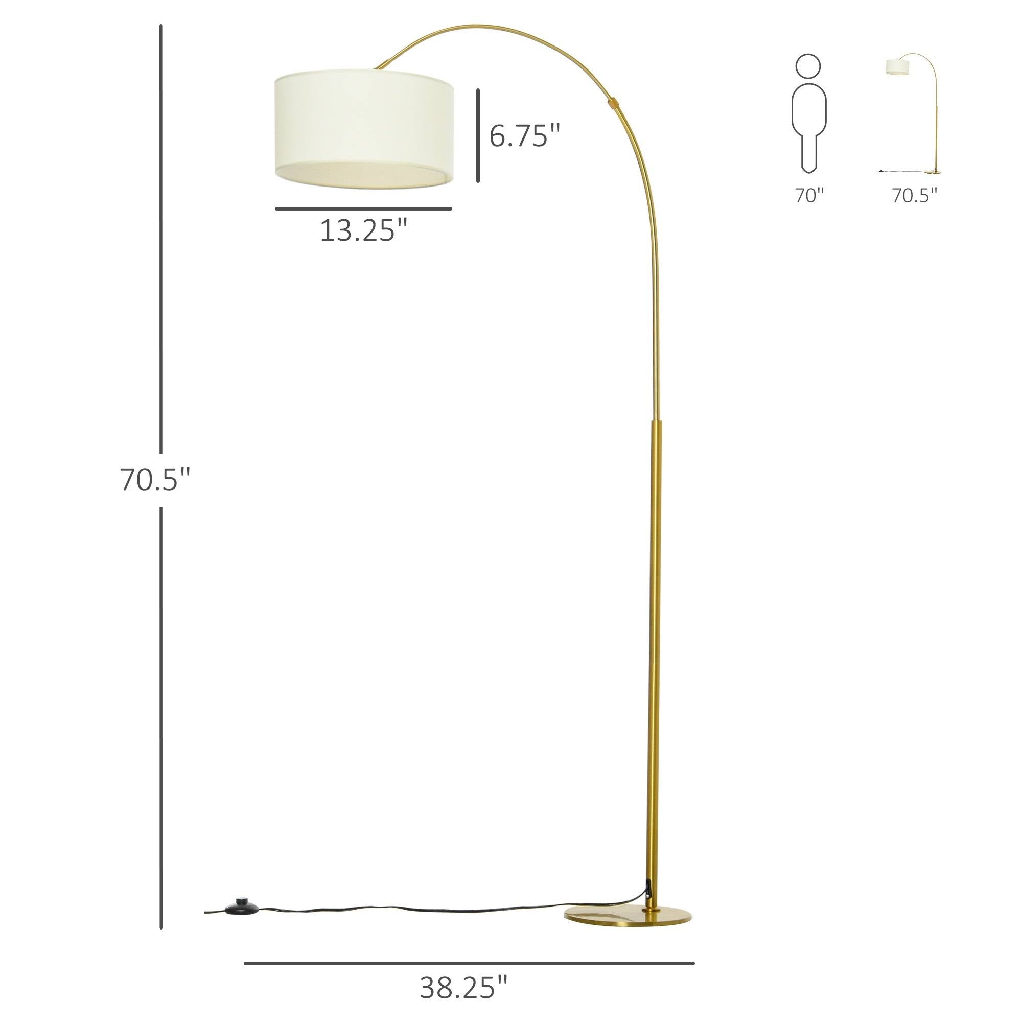Cream White 6ft Arch Shape Floor Lamp with Metal Round Base Q2868