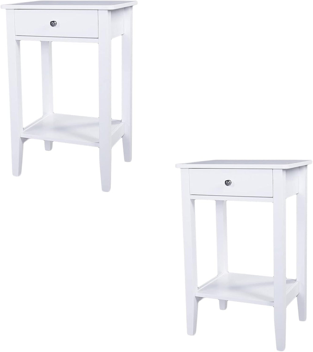 White Wooden Nightstand Set of 2 with Two Drawer R696029