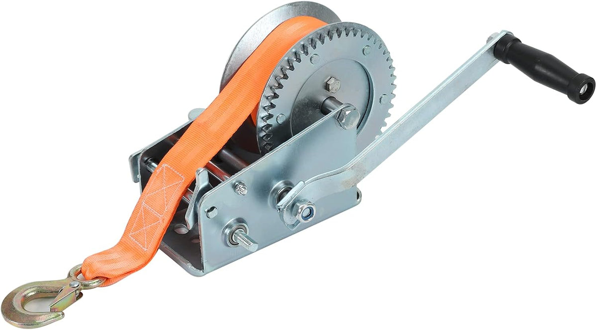 3500lbs Dual Gear Hand Winch Polyester Strap Pack of 2 N2293
