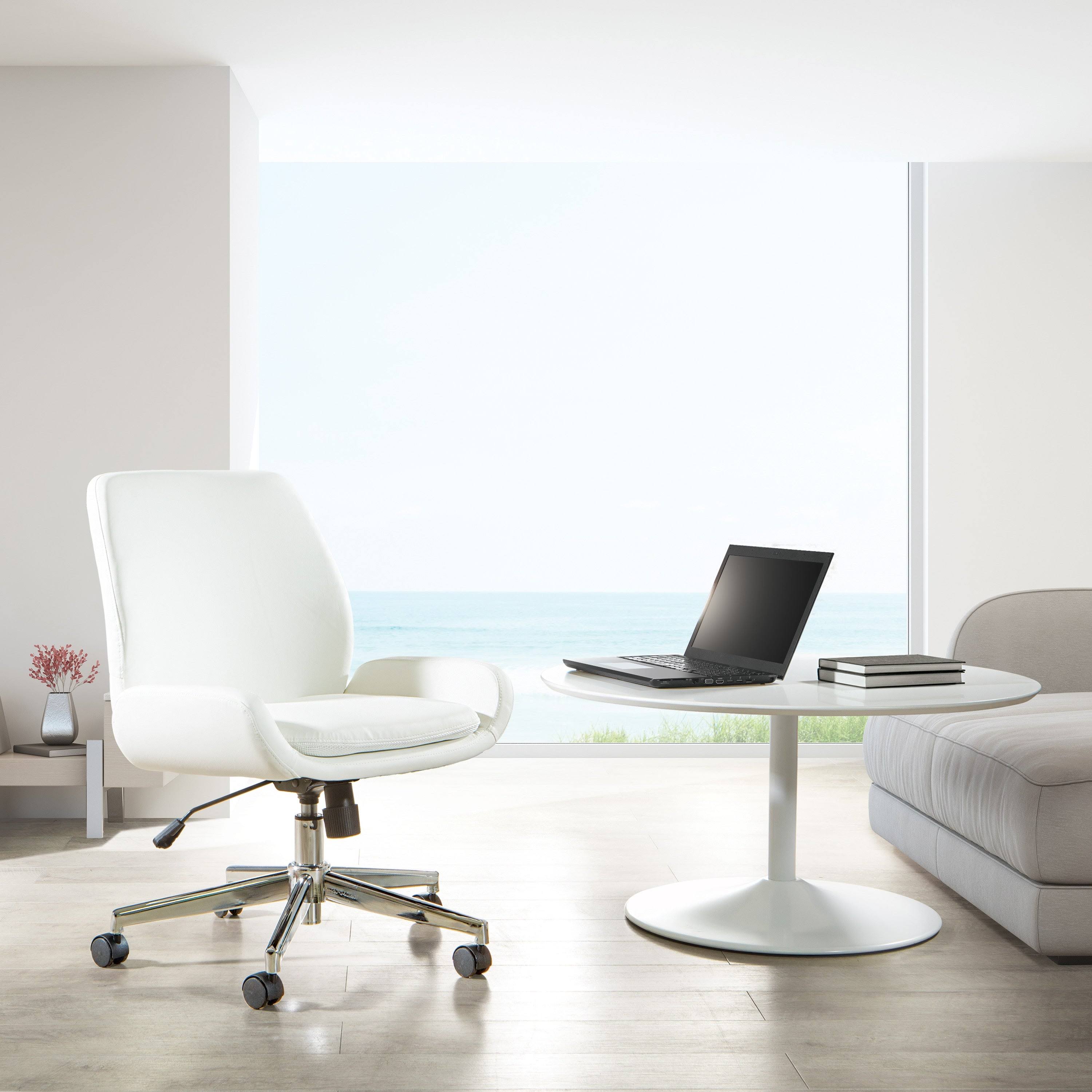 White Faux Leather Chair with Chrome Finish Base E9333