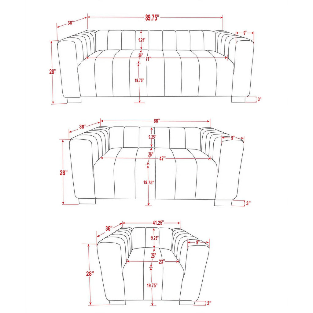 Light Gray Velvet 3 PC Sofa Loveseat Chair Set S928
