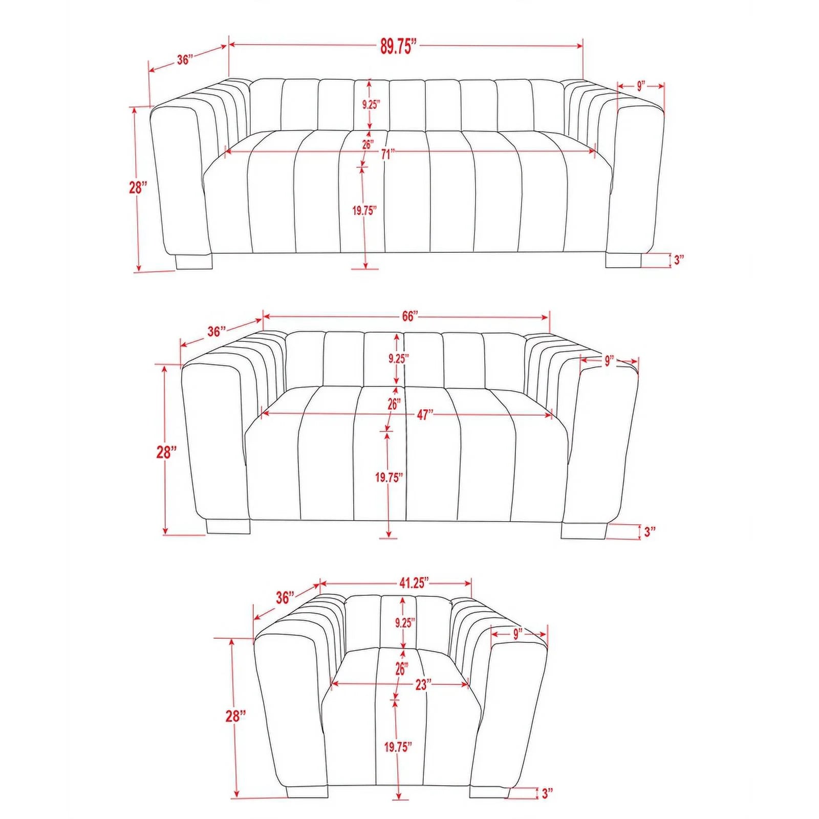 Light Gray Velvet 3 PC Sofa Loveseat Chair Set S928
