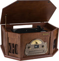 8-in-1 Natural Wood Turntable Stereo System with Bluetooth E374