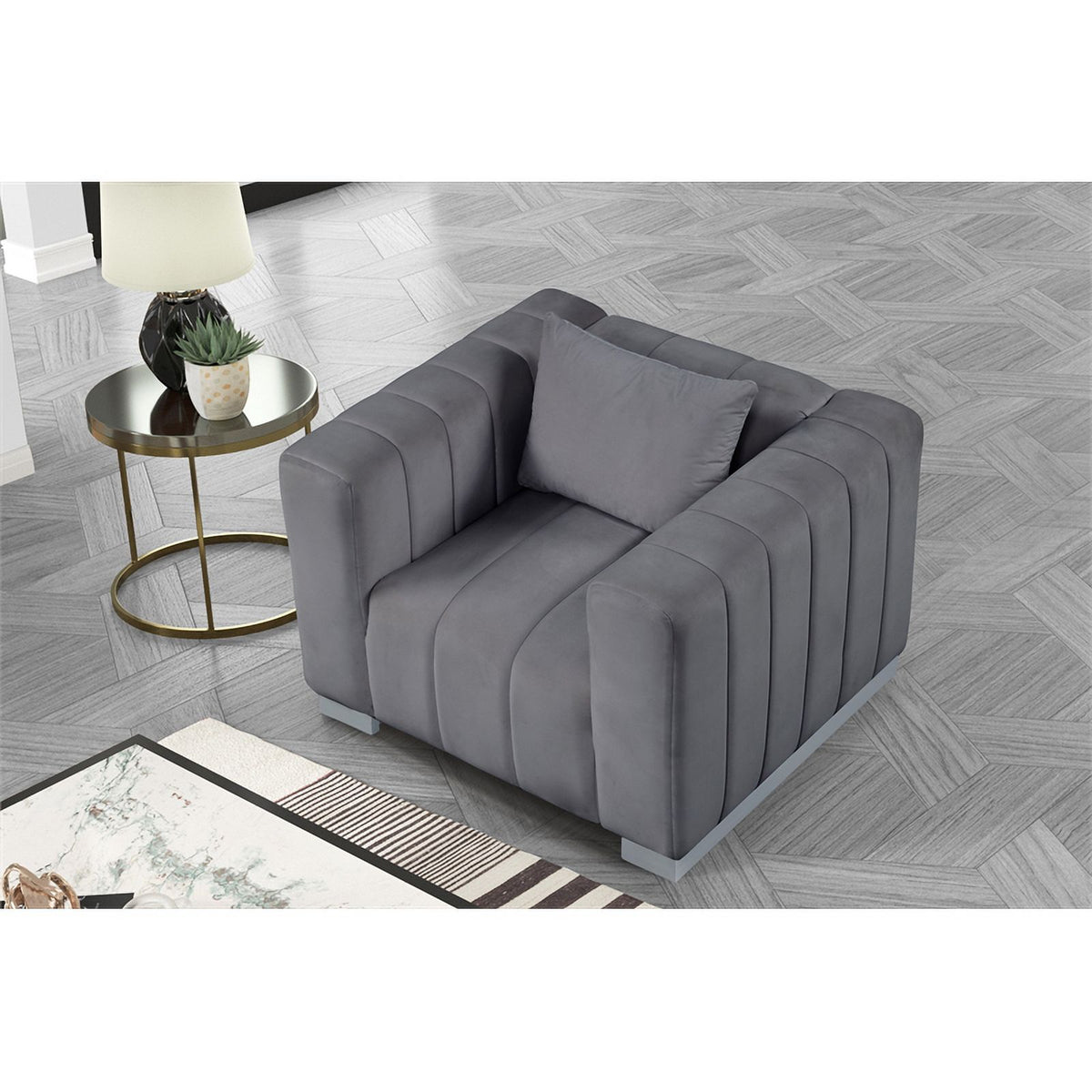 Gray Velvet Fabric Sofa and 2 Armchairs Set Q2690