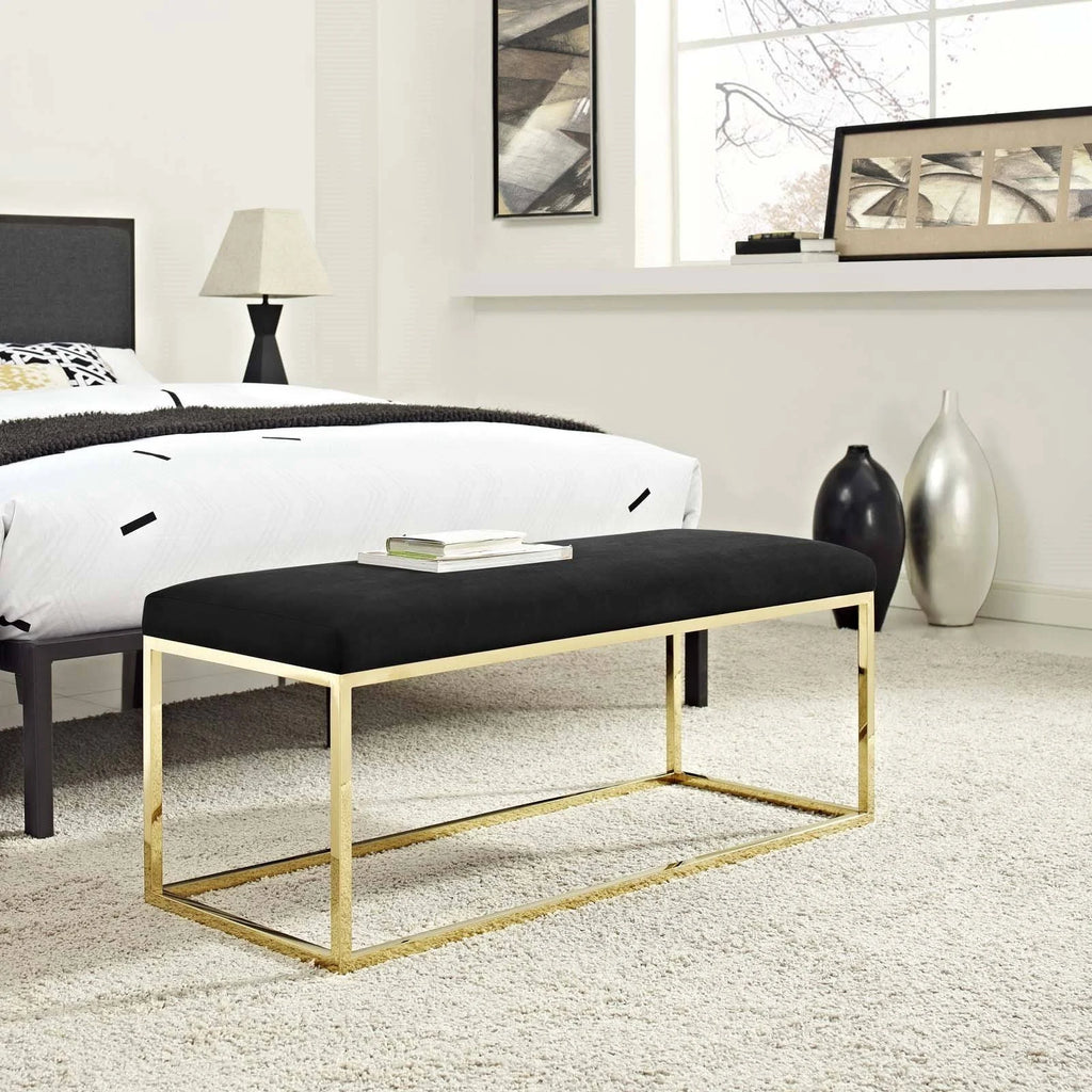 Gold Gray Fabric Bench T913419