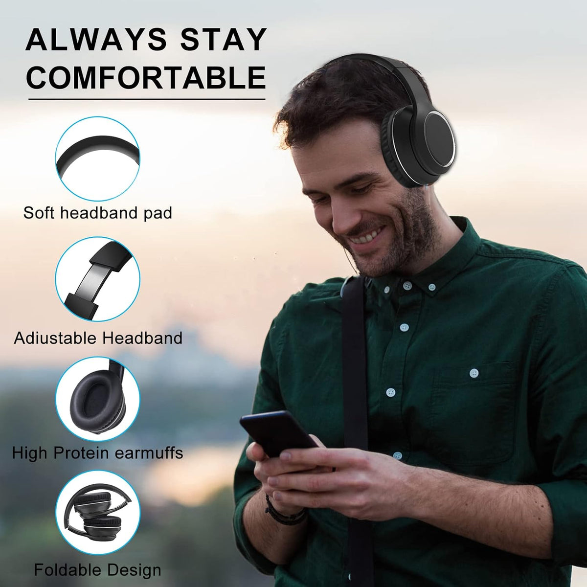 Black Bluetooth Over Ear Headphones with Mic T278