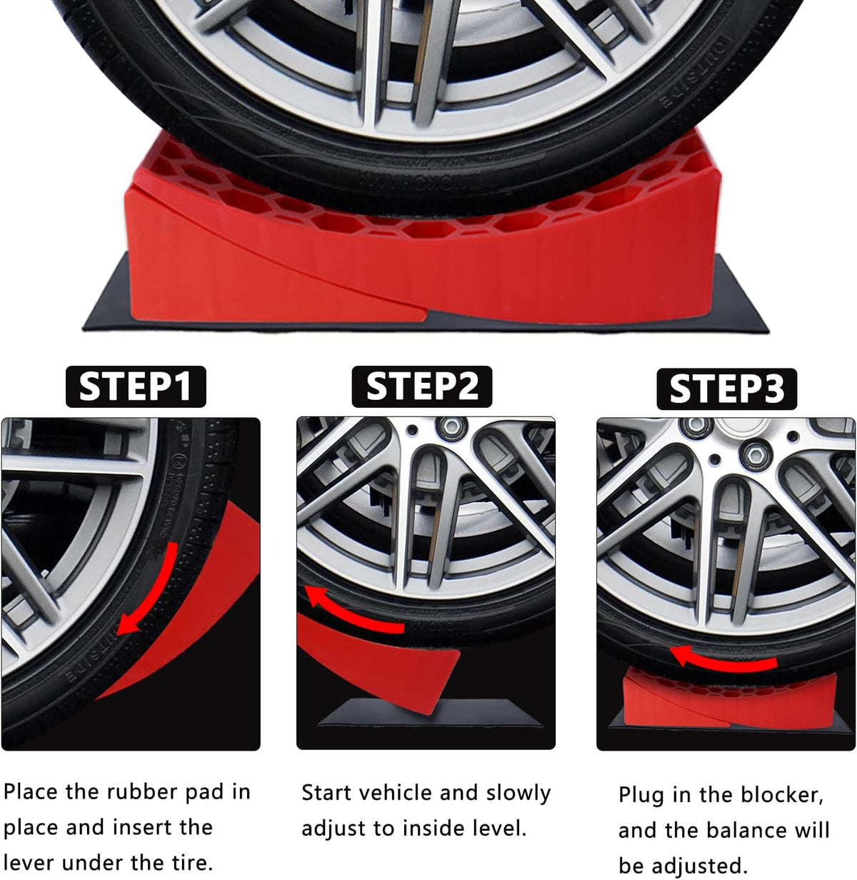 2 Packs Camper Leveler, RV Leveling Ramp Chock Kit, Two Curved Levelers, Two Chocks, Two Rubber Grip Mats, 35,000 lbs G926