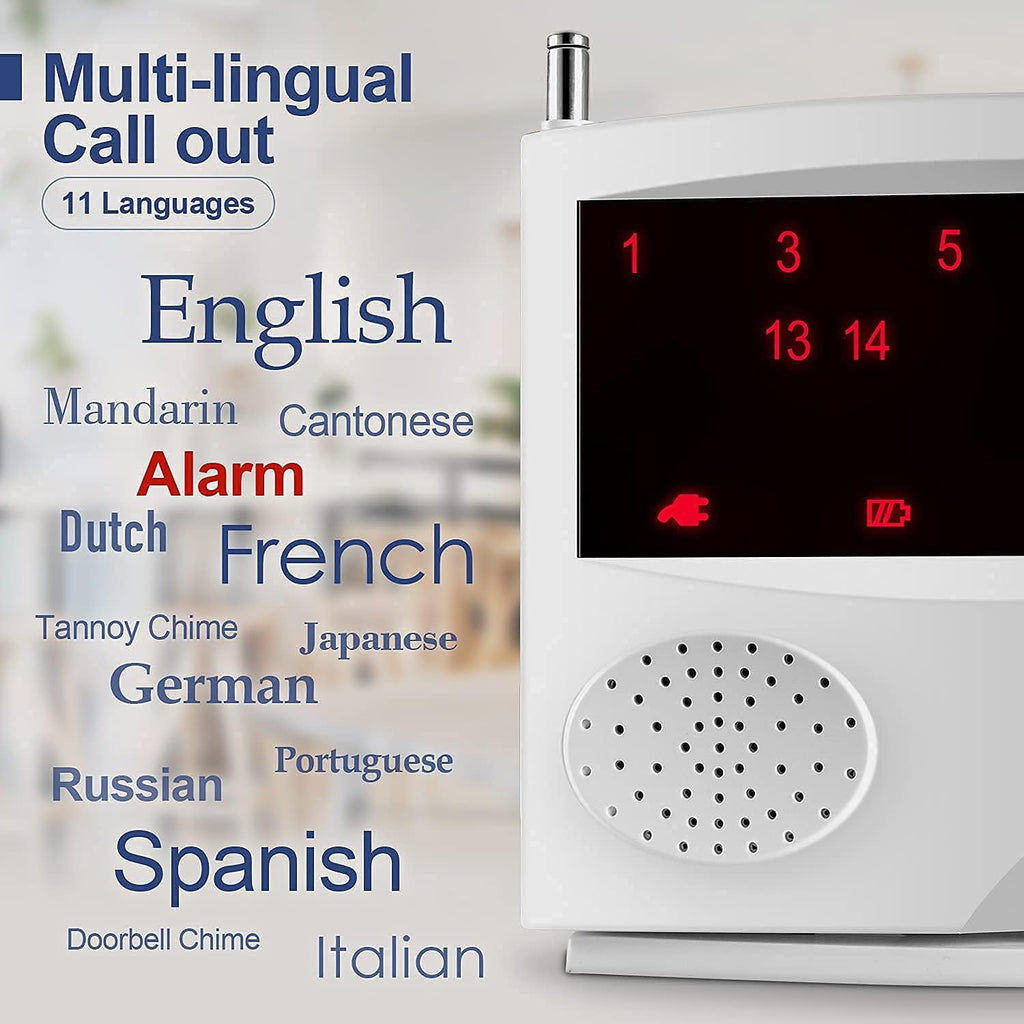 Wireless Calling System, 10 Waterproof Call Buttons with 1 Monitoring Unit, White Y3076