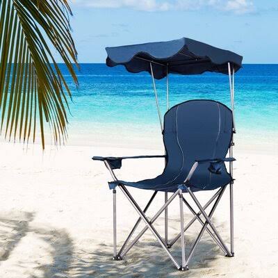 Blue Portable Folding Beach Canopy Chair with Cup Holders W140483