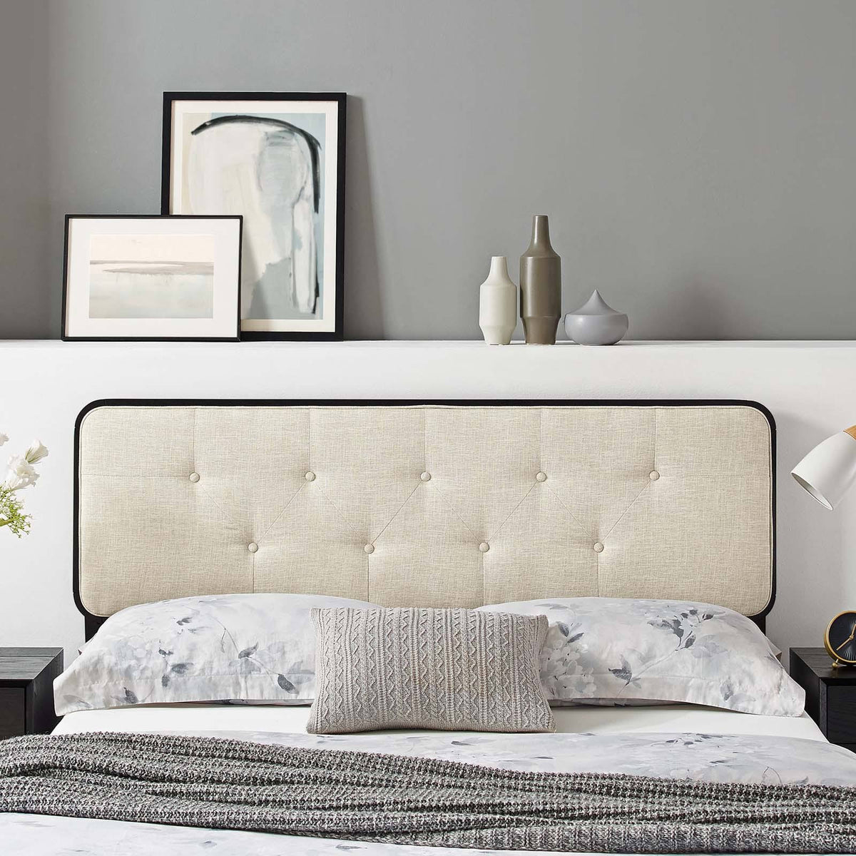 Tufted Twin Fabric and Wood Headboard N2079