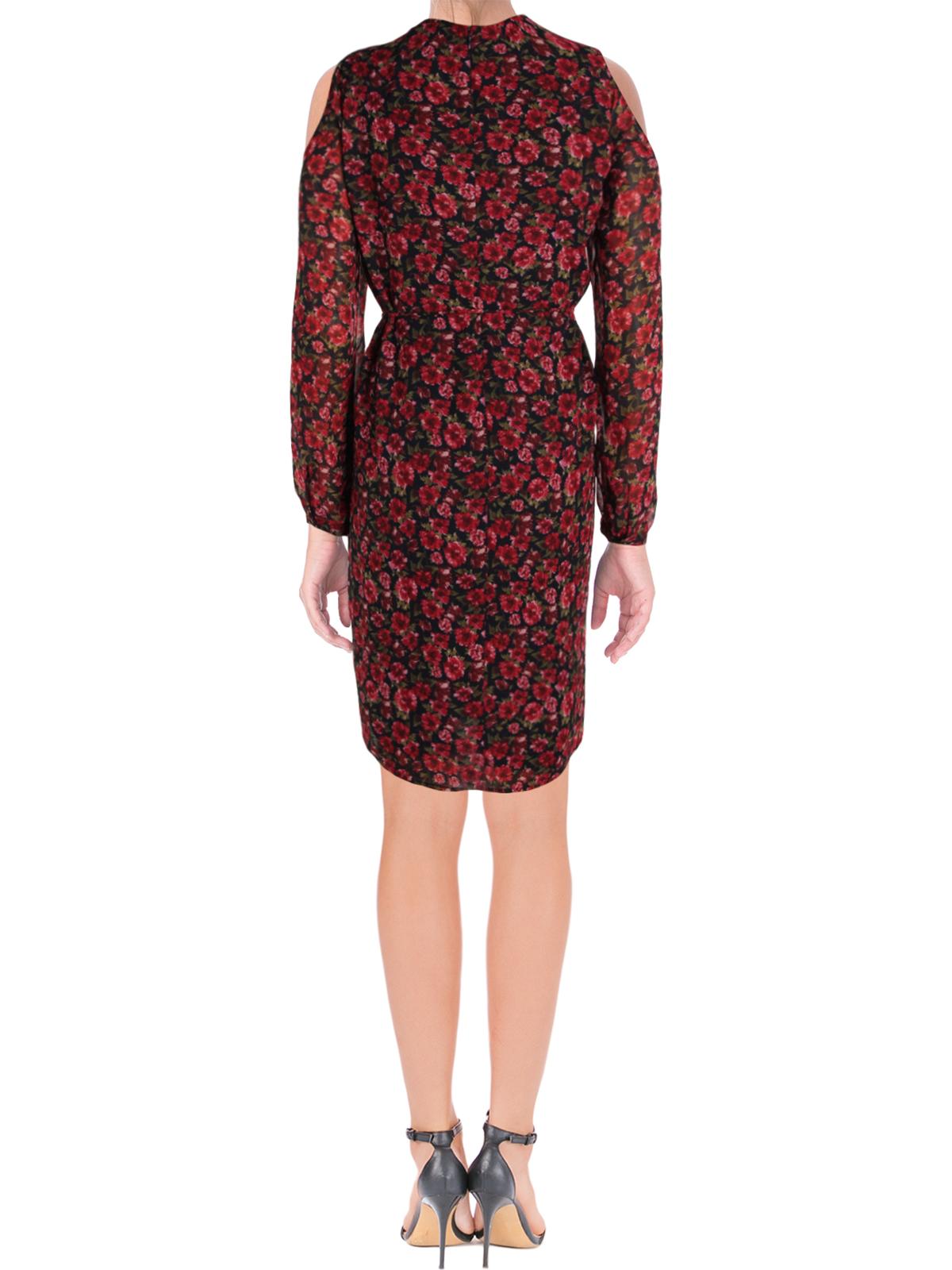 Red Floral Cold Shoulder Sheer Sheath Dress Z412