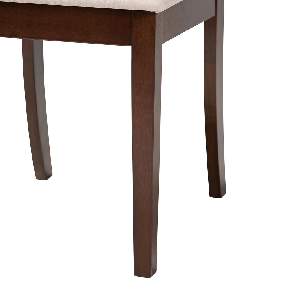 Cream Fabric and Dark Brown Finished Wood 2-Piece Dining Chair Set L4829