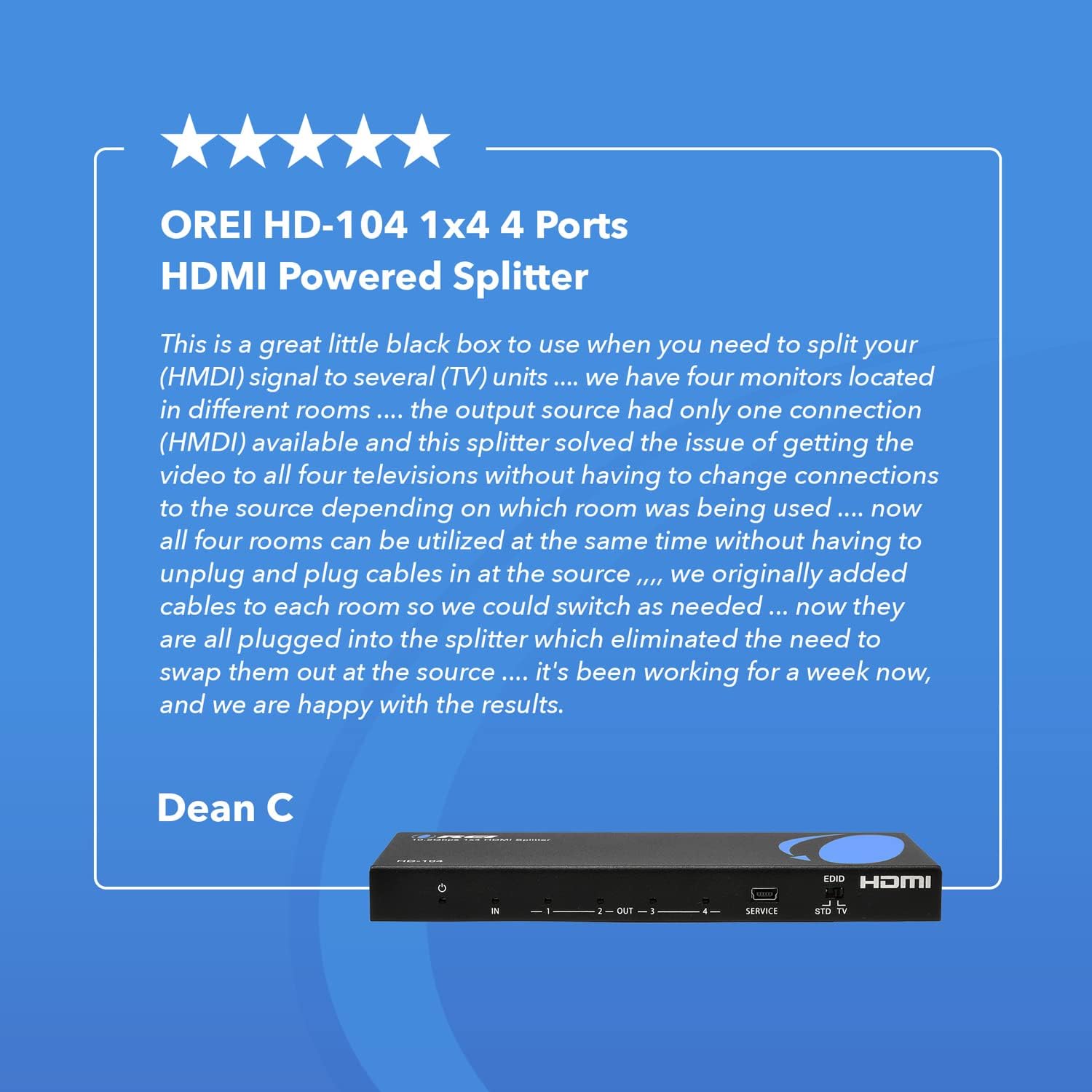 4K 1x4 HDMI Splitter Powered Ver 1.4 Full HD 1080P 3D Support Black Q560