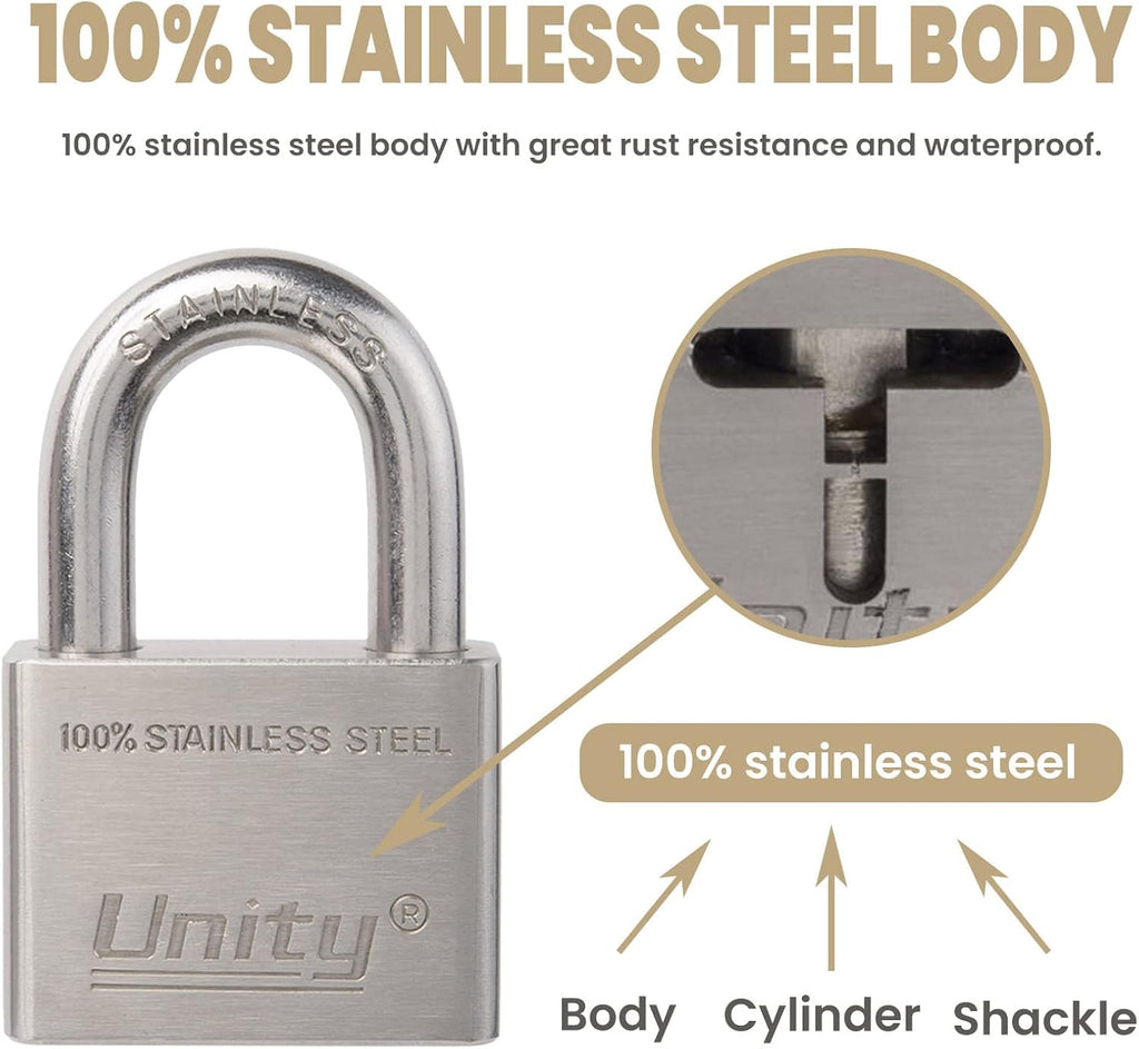 100% Stainless Steel Keyed Alike Marine Lock, Pack of 2 (50mm) R9790