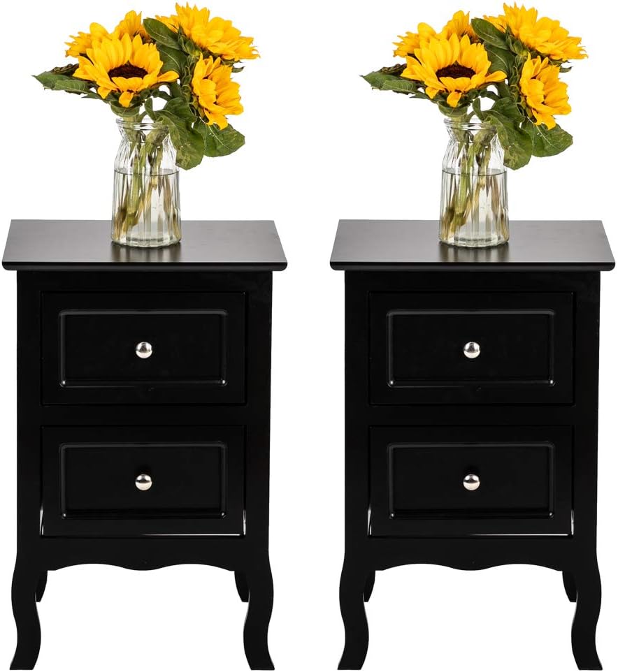 White Wooden Nightstand Set of 2 with Two Drawer R696029