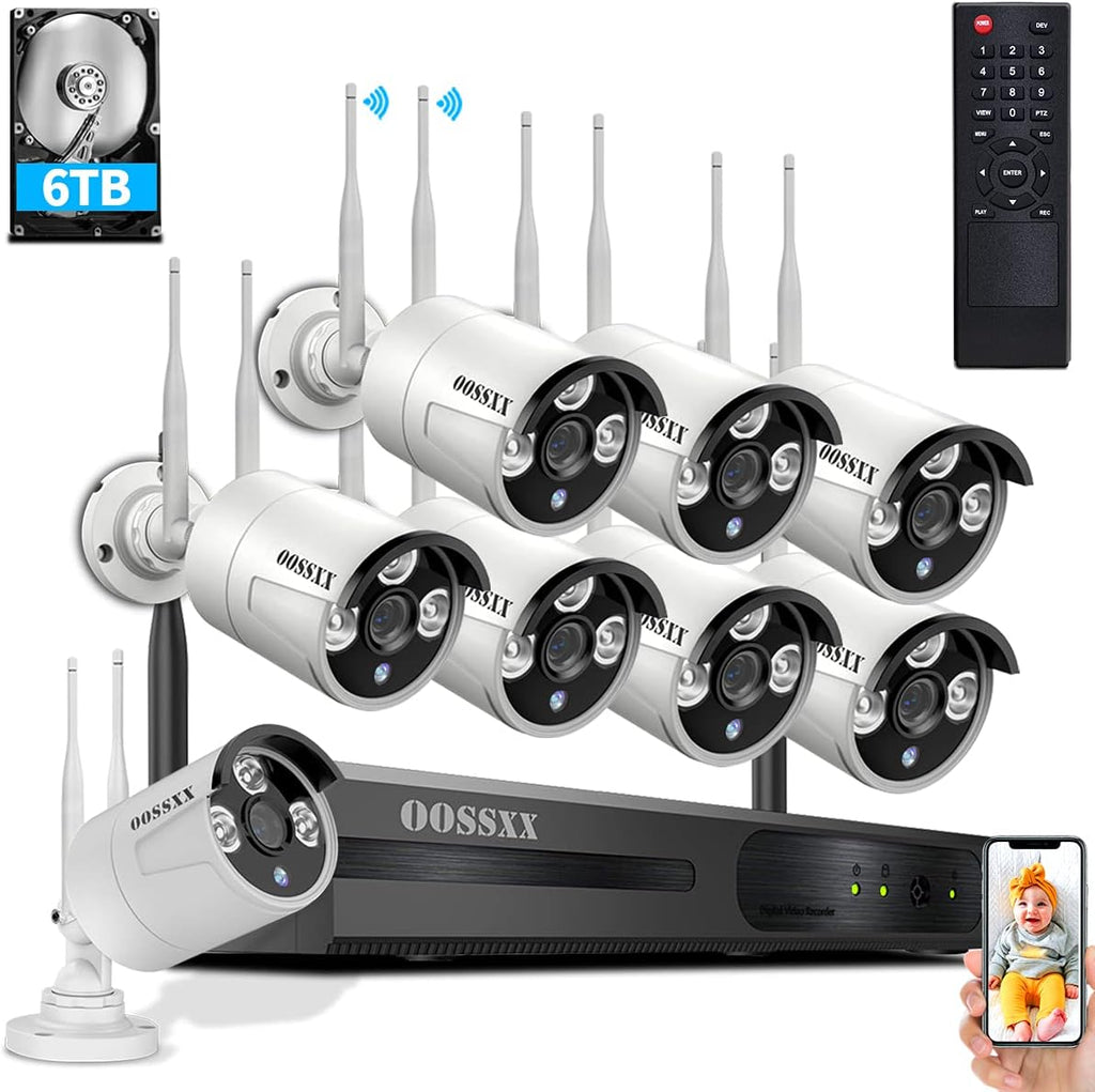 2K 3.0MP Wireless Security Camera System, 8 Channel NVR with 6TB HDD W92093