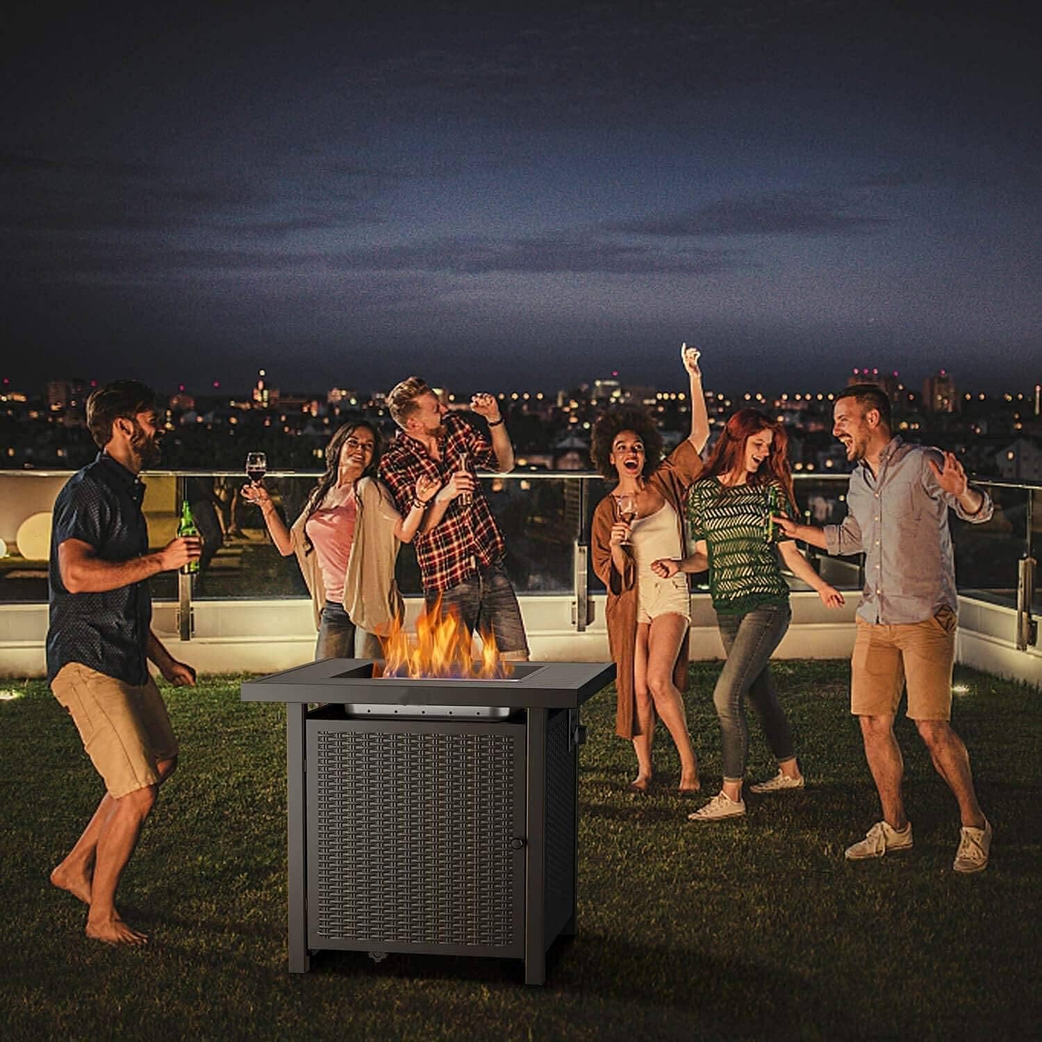 28 Inch 50,000 BTU Propane Gas Fire Pit Table with Lid J4226