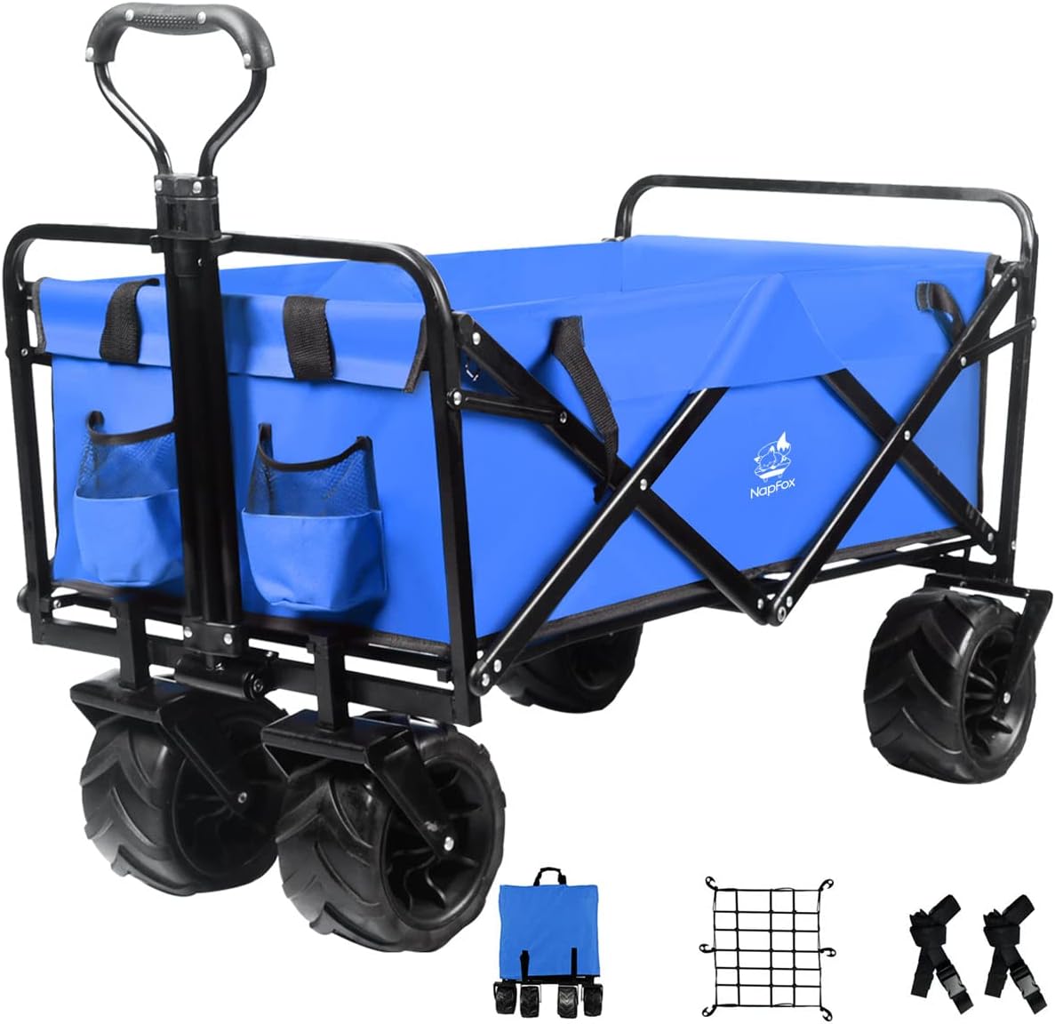 Red Heavy Duty Folding Beach Wagon Cart with Universal Wheels Adjustable Handle J451353