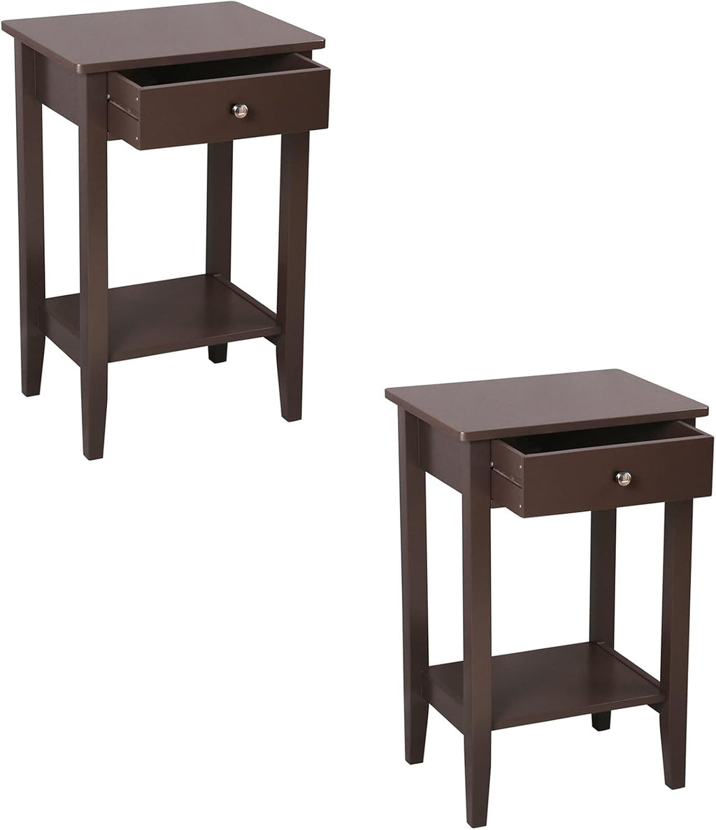 White Wooden Nightstand Set of 2 with Two Drawer R696029