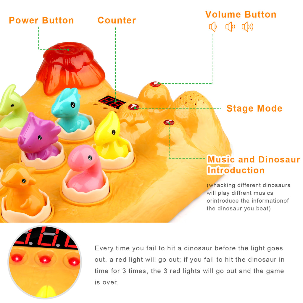 Whack a Dinosaur Game Toy with Hammer for Kids, Yellow H174056