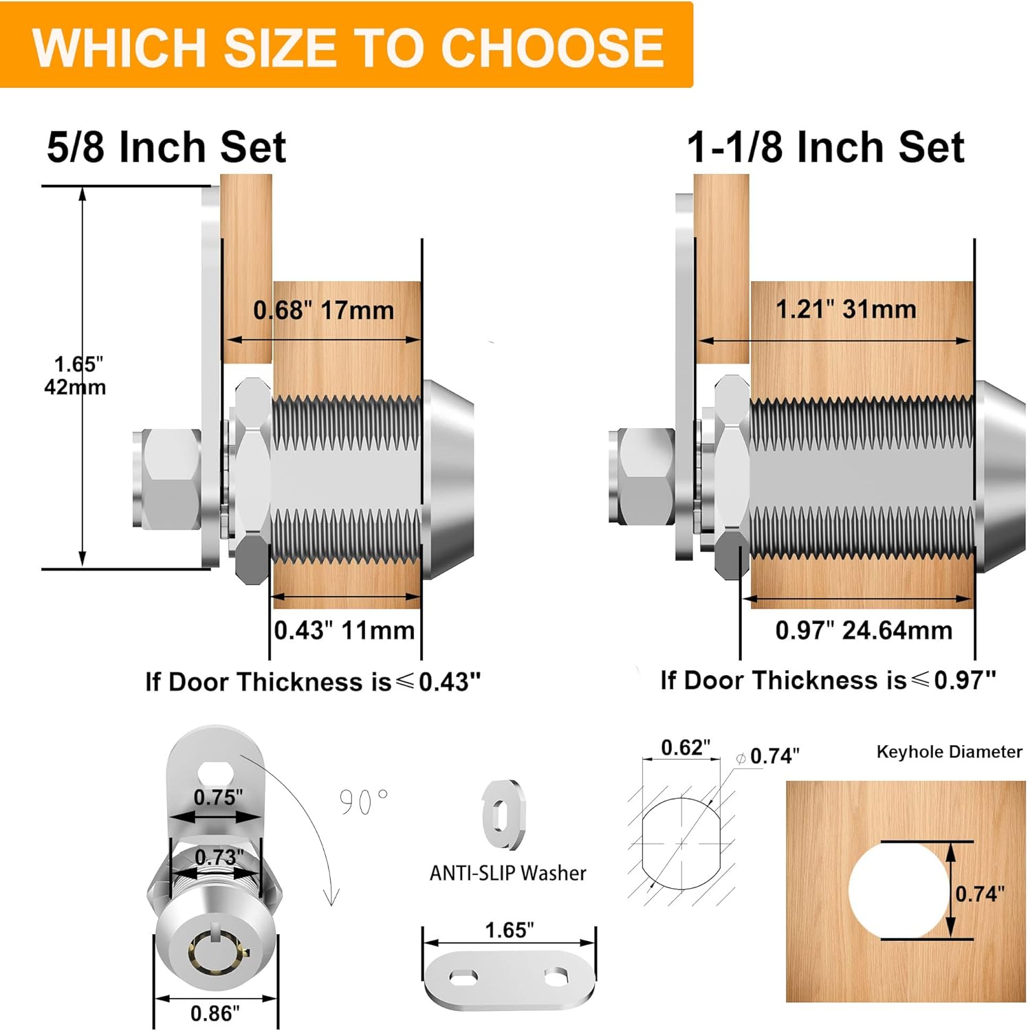 5 Pack Keyed Alike Cabinet Locks with Keys, Zinc Alloy V195187