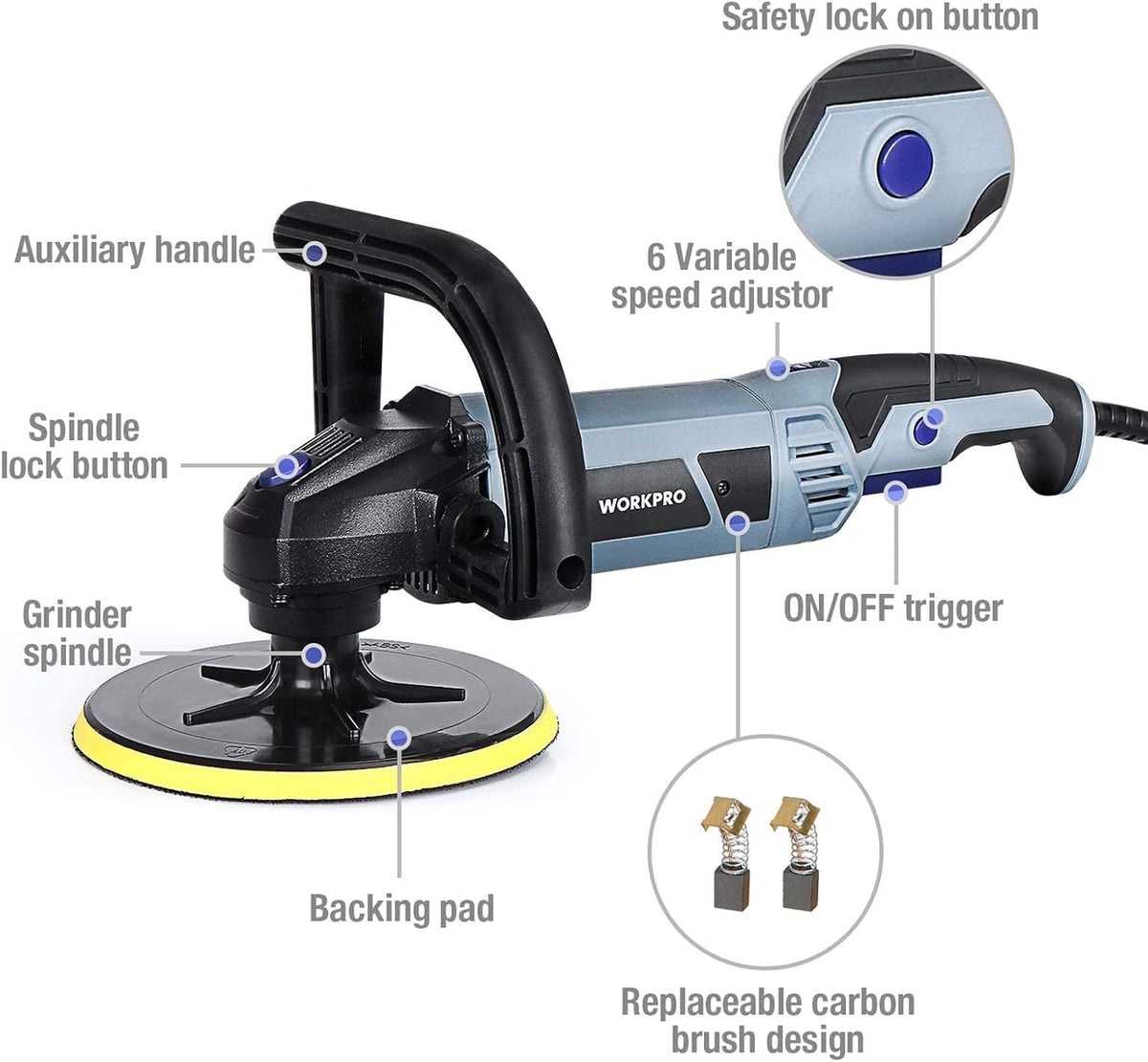 7-inch Buffer Polisher with 4 Pads, 6 Variable Speed D441