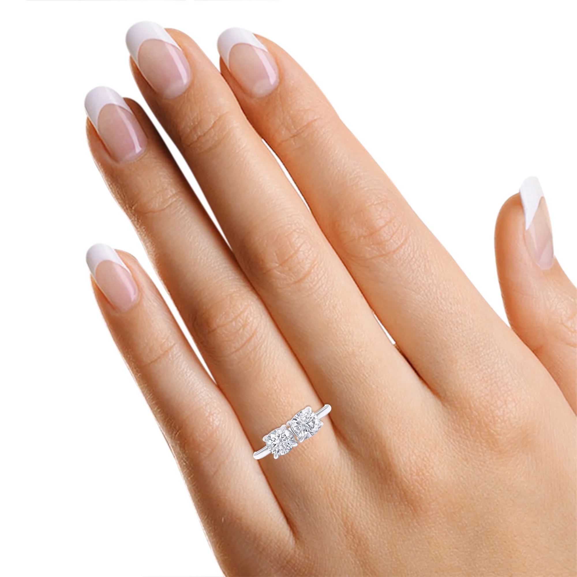14K White Gold Over Sterling Silver Moissanite 2-Stone Engagement Ring T9951