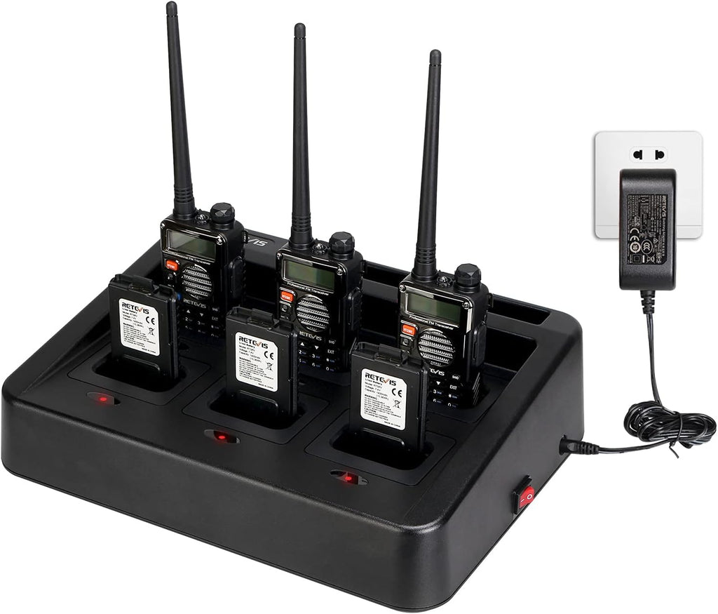 6 Pack Dual Band Rechargeable Walkie Talkies with 6-Way Charging Station M908