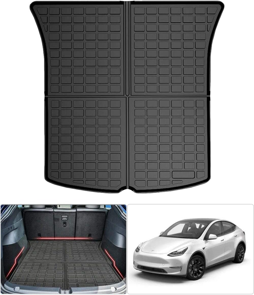 Black TPO Rear Cargo Liners Trunk Tray Mats for Tesla Model Y, Pack of 2 O23446